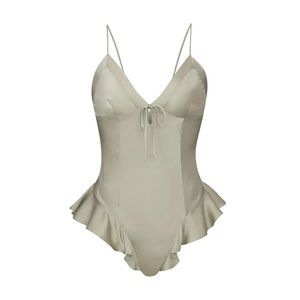 SKIMS Silk Teddy Bodysuit Ruffle Cheeky Romper